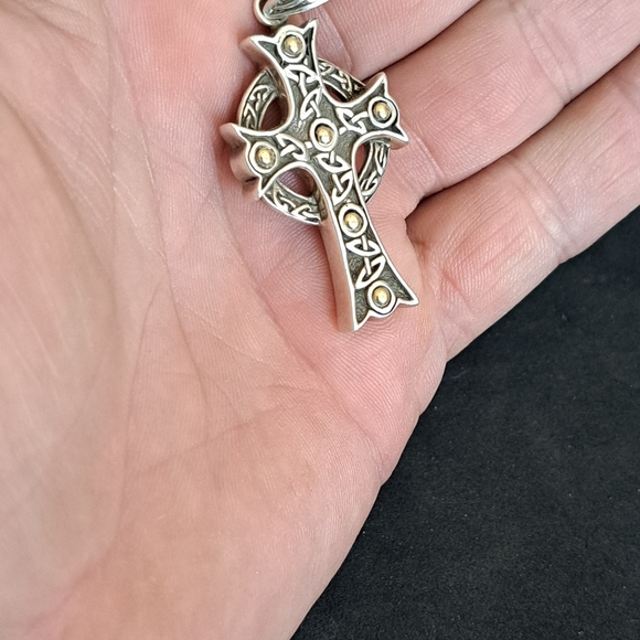 Designer Keith Jack Sterling Silver & 18k Ornate Celtic Cross - Picture 2 of 4